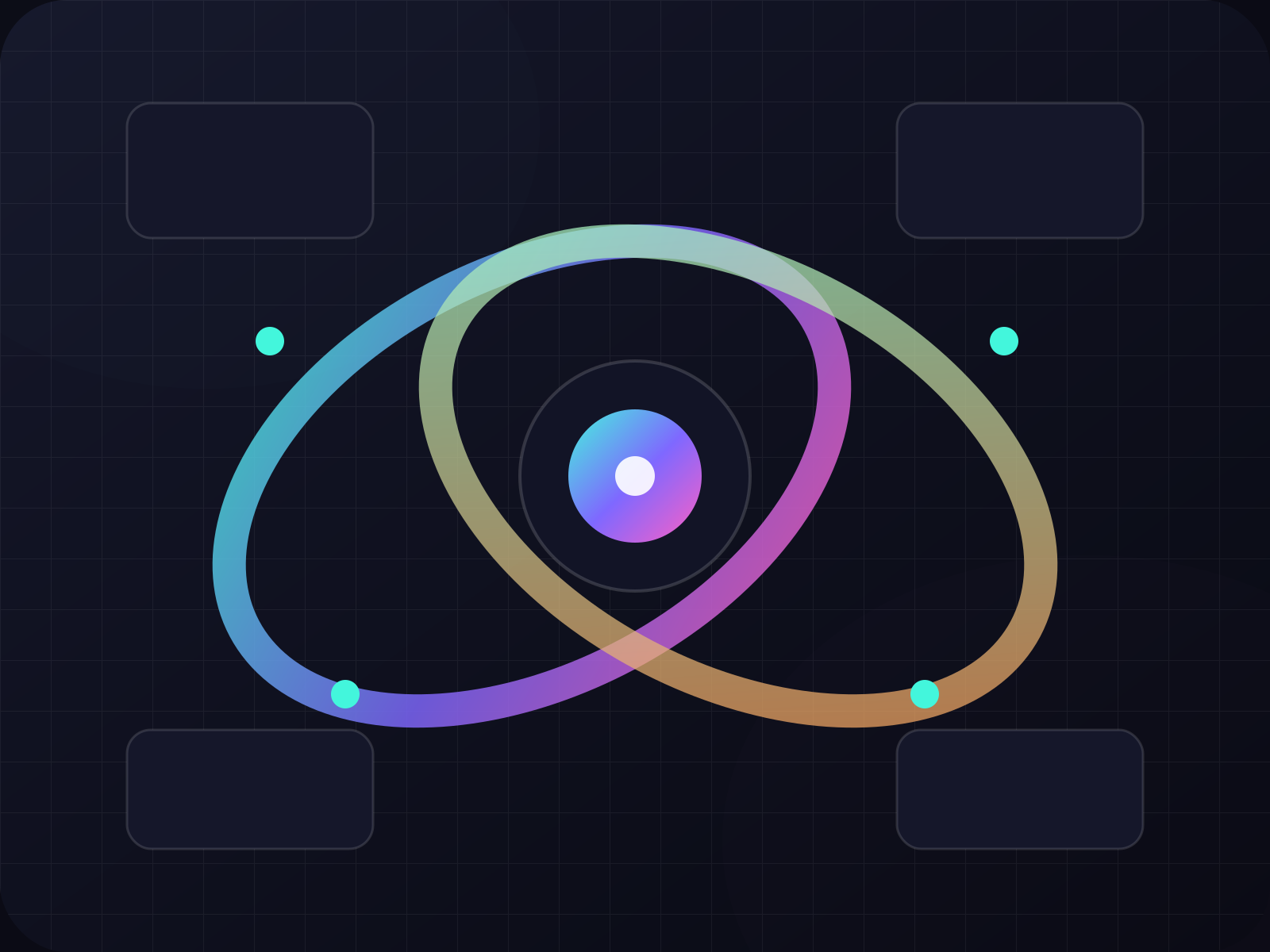 Abstract illustration of two systems converging around a shared core